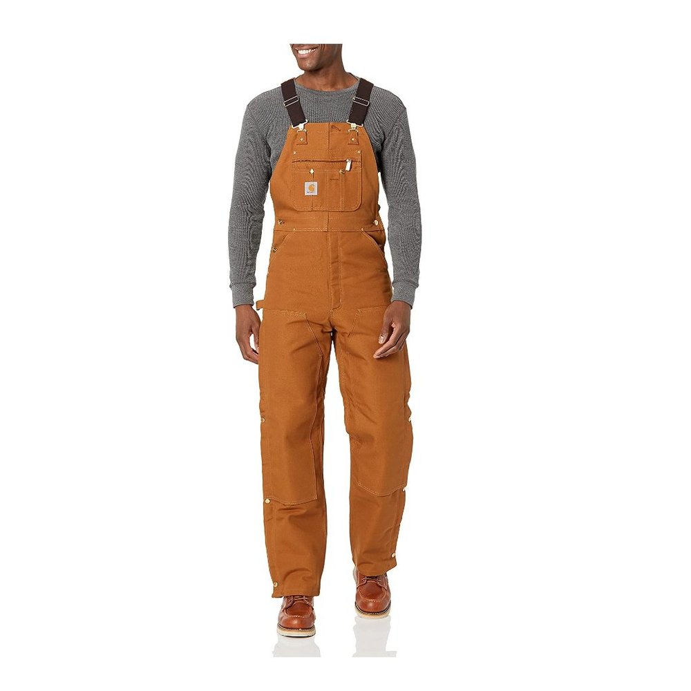 NWT Carhartt Men's Quilt Lined Zip To Thigh Bib Overalls Brown $220 38x32 GG046